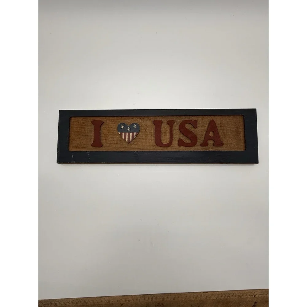 Vintage I ❤️USA Red & Blue Wooden Sign Wall Sign 19.5 X 6